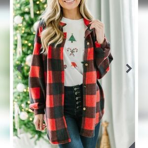 NWOT Oversized Red & Black Buffalo Plaid Super Cozy Button Down Top